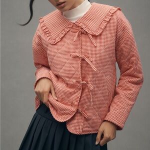 The Hazel Quilted Gingham Jacket by Maeve in Red Gingham